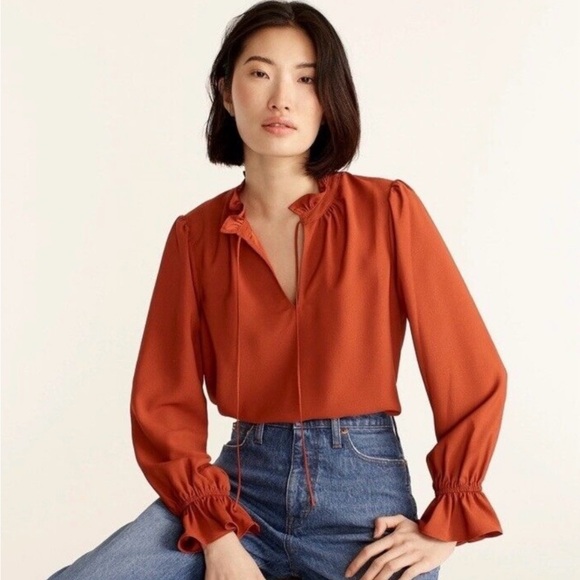 J. Crew Womens Gathered Ruffle Drapey Top in Deep Ember Size L - Picture 6 of 6